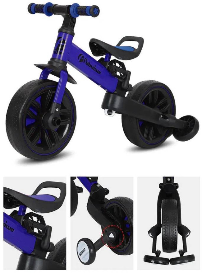 Детский велосипед-беговел 4 в 1 Fobuiwe 110 с родительской ручкой - FB-110-PLUS-BLUE Детский велосипед-беговел 4 в 1 Fobuiwe 110 с родительской ручкой - FB-110-PLUS-BLUE