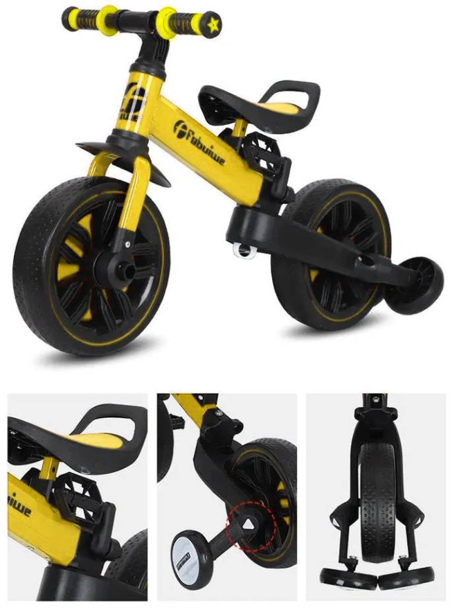 Детский велосипед-беговел 4 в 1 Fobuiwe 110 с родительской ручкой - FB-110-PLUS-YELLOW Детский велосипед-беговел 4 в 1 Fobuiwe 110 с родительской ручкой - FB-110-PLUS-YELLOW