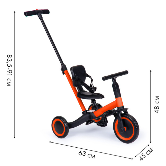 Детский беговел-велосипед 4в1 с родительской ручкой, красный - TR007-RED Детский беговел-велосипед 4в1 с родительской ручкой, красный - TR007-RED