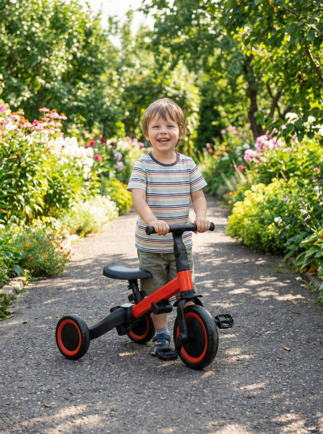 Детский беговел-велосипед 4в1 с родительской ручкой, красный - TR007-RED Детский беговел-велосипед 4в1 с родительской ручкой, красный - TR007-RED