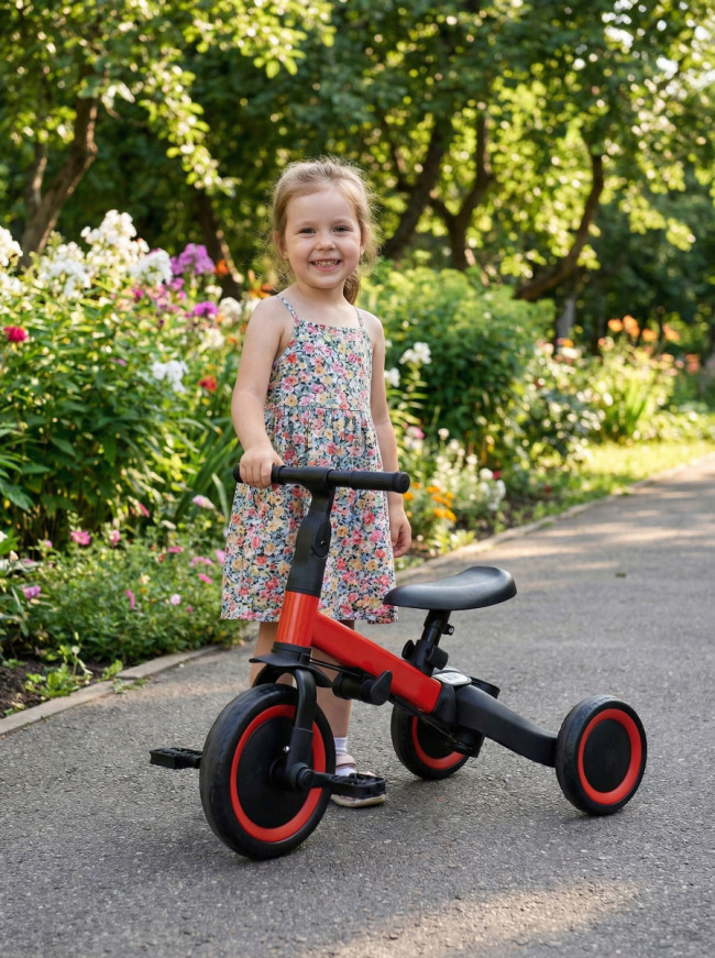 Детский беговел-велосипед 4в1 с родительской ручкой, красный - TR007-RED Детский беговел-велосипед 4в1 с родительской ручкой, красный - TR007-RED