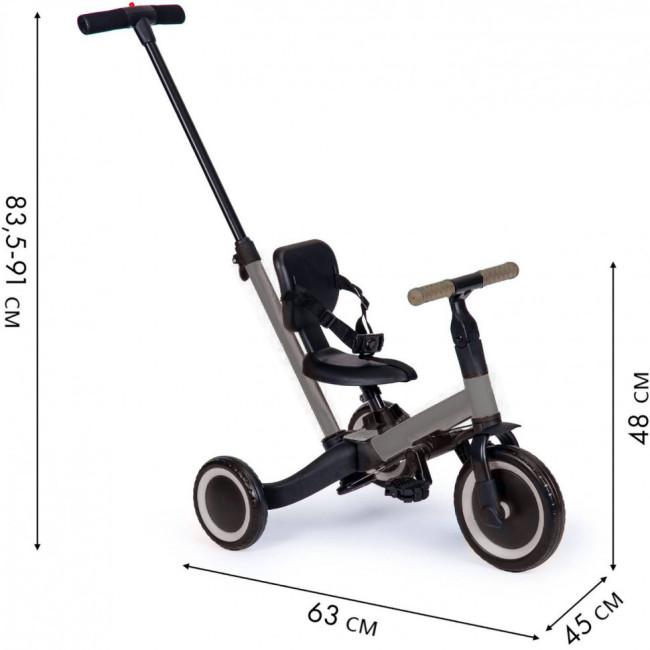 Детский беговел-велосипед 4в1 с родительской ручкой, темно-серый - TR007-DARK-GREY Детский беговел-велосипед 4в1 с родительской ручкой, темно-серый - TR007-DARK-GREY