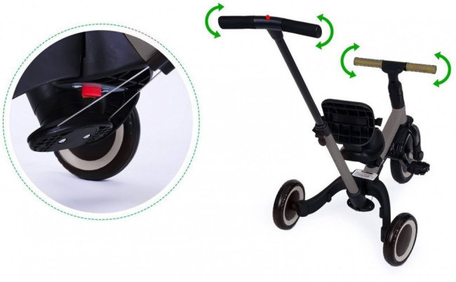 Детский беговел-велосипед 4в1 с родительской ручкой, темно-серый - TR007-DARK-GREY Детский беговел-велосипед 4в1 с родительской ручкой, темно-серый - TR007-DARK-GREY