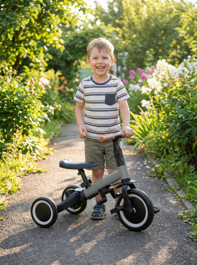 Детский беговел-велосипед 4в1 с родительской ручкой, темно-серый - TR007-DARK-GREY