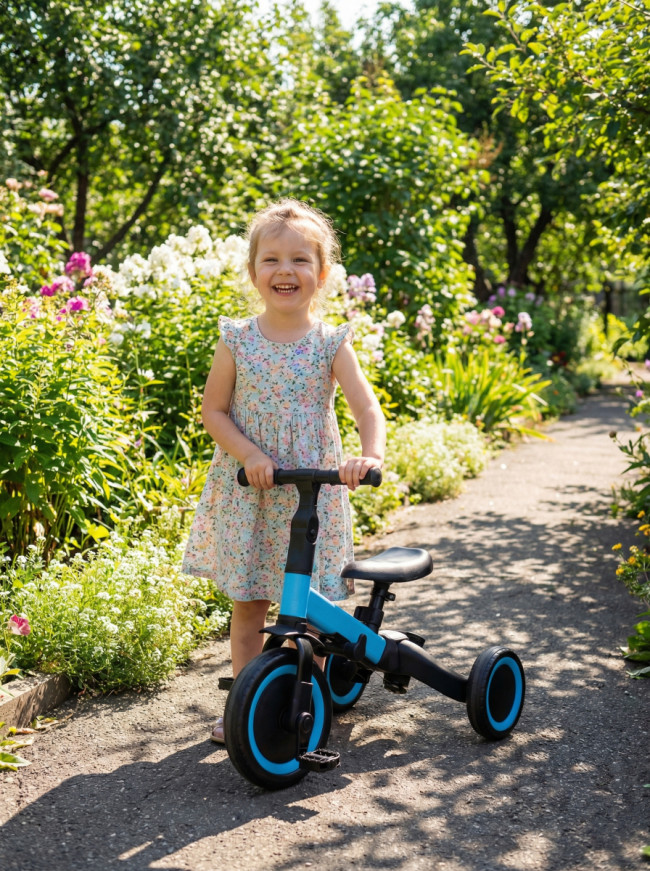 Детский беговел-велосипед 4в1 с родительской ручкой, синий - TR007-BLUE Детский беговел-велосипед 4в1 с родительской ручкой, синий - TR007-BLUE