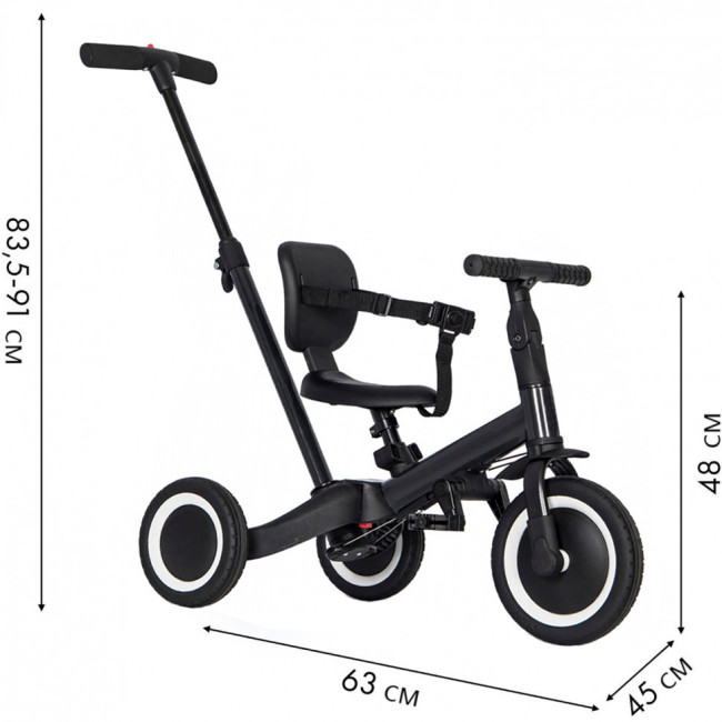 Детский беговел-велосипед 4в1 с родительской ручкой, черный - TR007-BLACK Детский беговел-велосипед 4в1 с родительской ручкой, черный - TR007-BLACK