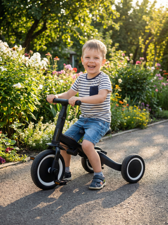 Детский беговел-велосипед 4в1 с родительской ручкой, черный - TR007-BLACK Детский беговел-велосипед 4в1 с родительской ручкой, черный - TR007-BLACK