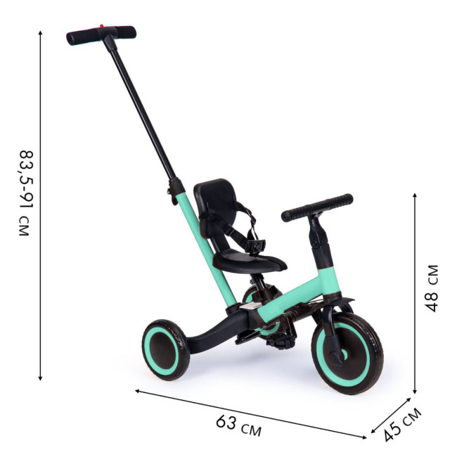 Детский беговел-велосипед 4в1 с родительской ручкой, зеленый - TR007-CYAN Детский беговел-велосипед 4в1 с родительской ручкой, зеленый - TR007-CYAN