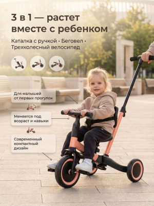 Детский беговел-велосипед 4в1 с родительской ручкой, розовый - TR007-PINK Детский беговел-велосипед 4в1 с родительской ручкой, розовый - TR007-PINK
