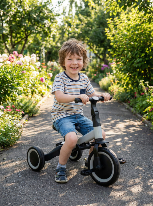 Детский беговел-велосипед 4в1 с родительской ручкой, серый - TR007-GREY Детский беговел-велосипед 4в1 с родительской ручкой, серый - TR007-GREY
