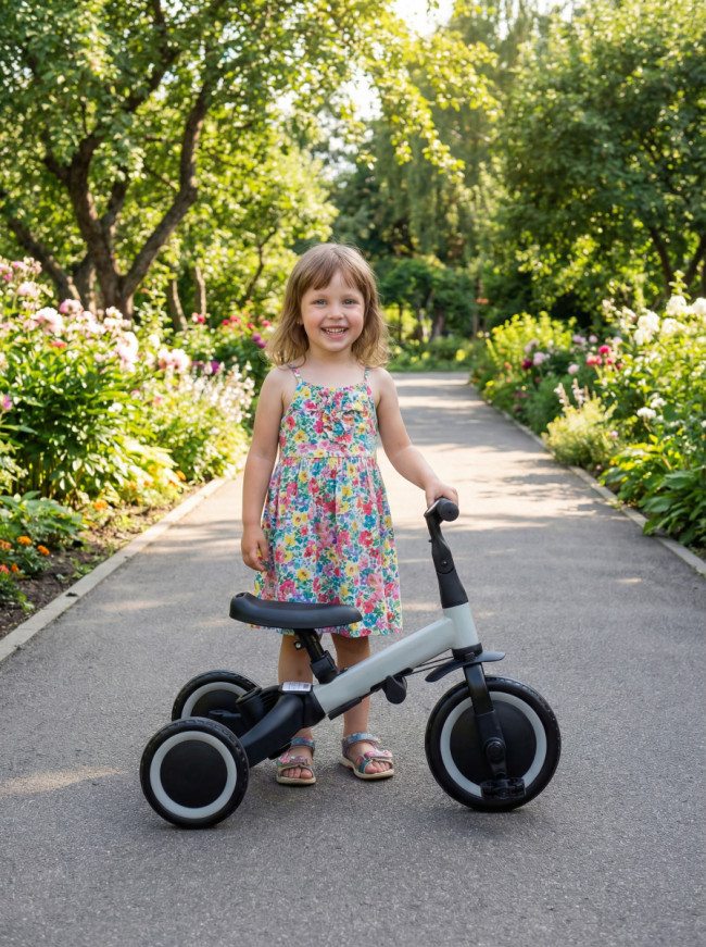 Детский беговел-велосипед 4в1 с родительской ручкой, серый - TR007-GREY Детский беговел-велосипед 4в1 с родительской ручкой, серый - TR007-GREY