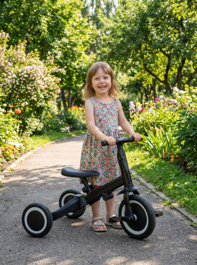 Детский беговел-велосипед 8в1 с крышей и ручкой, черный - TR008C-BLACK Детский беговел-велосипед 8в1 с крышей и ручкой, черный - TR008C-BLACK