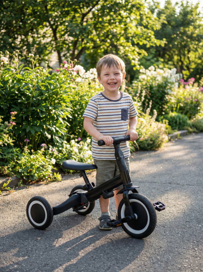 Детский беговел-велосипед 8в1 с крышей и ручкой, черный - TR008C-BLACK Детский беговел-велосипед 8в1 с крышей и ручкой, черный - TR008C-BLACK