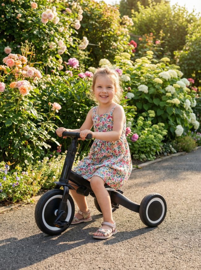 Детский беговел-велосипед 8в1 с крышей и ручкой, черный - TR008C-BLACK Детский беговел-велосипед 8в1 с крышей и ручкой, черный - TR008C-BLACK