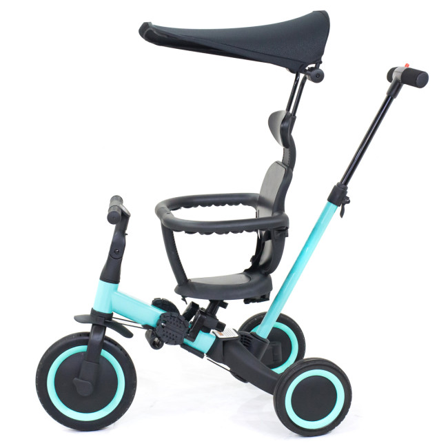 Детский беговел-велосипед 8в1 с крышей и ручкой, зеленый - TR008C-CYAN Детский беговел-велосипед 8в1 с крышей и ручкой, зеленый - TR008C-CYAN