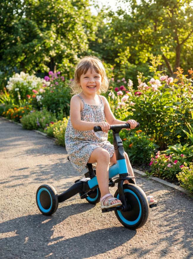 Детский беговел-велосипед 8в1 с крышей и ручкой, синий - TR008C-BLUE Детский беговел-велосипед 8в1 с крышей и ручкой, синий - TR008C-BLUE