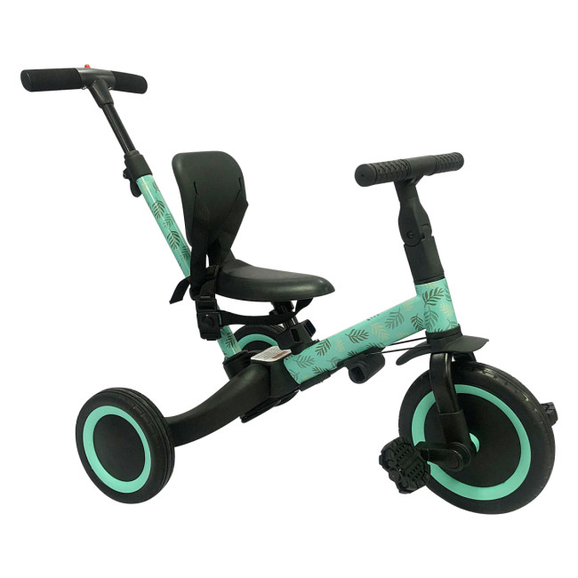 Детский беговел-велосипед 4в1 с родительской ручкой, зеленый с рисунком - TR007-CYAN-PAINT