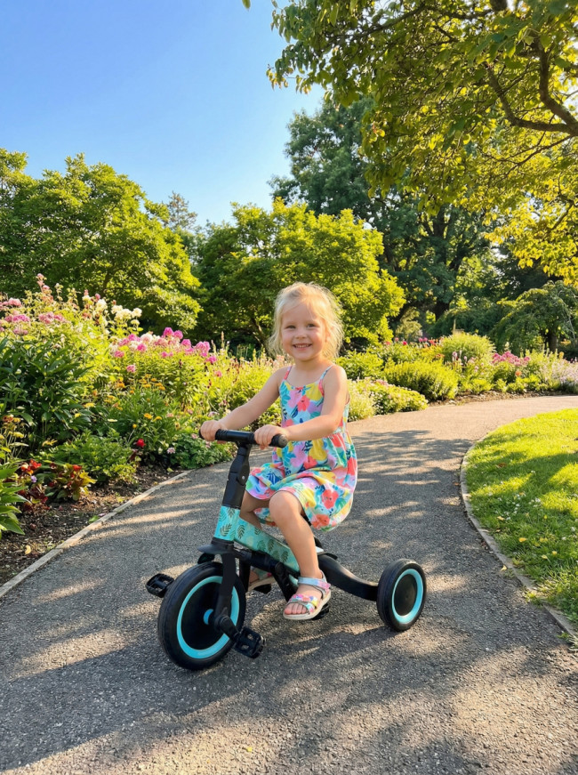 Детский беговел-велосипед 4в1 с родительской ручкой, зеленый с рисунком - TR007-CYAN-PAINT Детский беговел-велосипед 4в1 с родительской ручкой, зеленый с рисунком - TR007-CYAN-PAINT