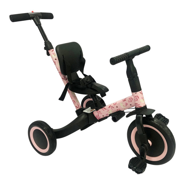 Детский беговел-велосипед 4в1 с родительской ручкой, розовый с рисунком - TR007-PINK-PAINT