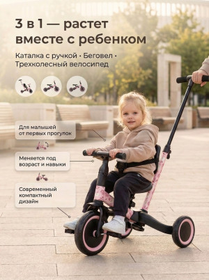 Детский беговел-велосипед 4в1 с родительской ручкой, розовый с рисунком - TR007-PINK-PAINT Детский беговел-велосипед 4в1 с родительской ручкой, розовый с рисунком - TR007-PINK-PAINT