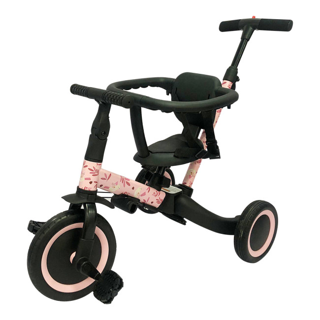 Детский беговел-велосипед 6в1 с родительской ручкой, розовый с рисунком - TR008-PINK-PAINT