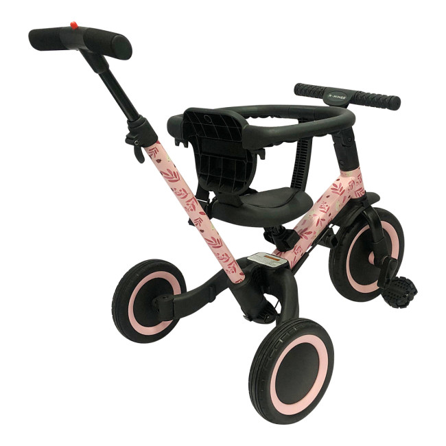 Детский беговел-велосипед 6в1 с родительской ручкой, розовый с рисунком - TR008-PINK-PAINT