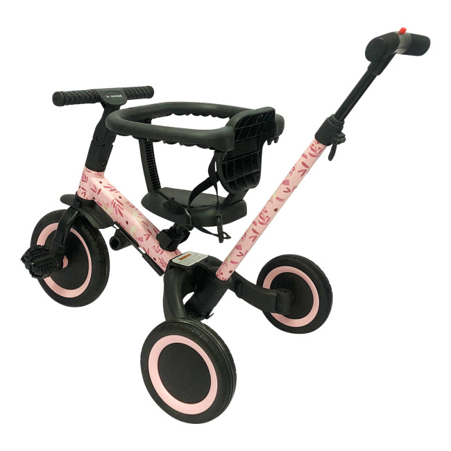 Детский беговел-велосипед 6в1 с родительской ручкой, розовый с рисунком - TR008-PINK-PAINT