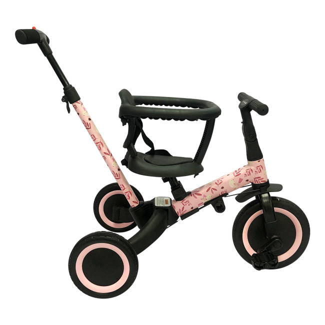 Детский беговел-велосипед 6в1 с родительской ручкой, розовый с рисунком - TR008-PINK-PAINT