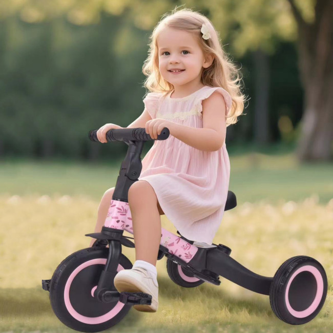 Детский беговел-велосипед 6в1 с родительской ручкой, розовый с рисунком - TR008-PINK-PAINT Детский беговел-велосипед 6в1 с родительской ручкой, розовый с рисунком - TR008-PINK-PAINT