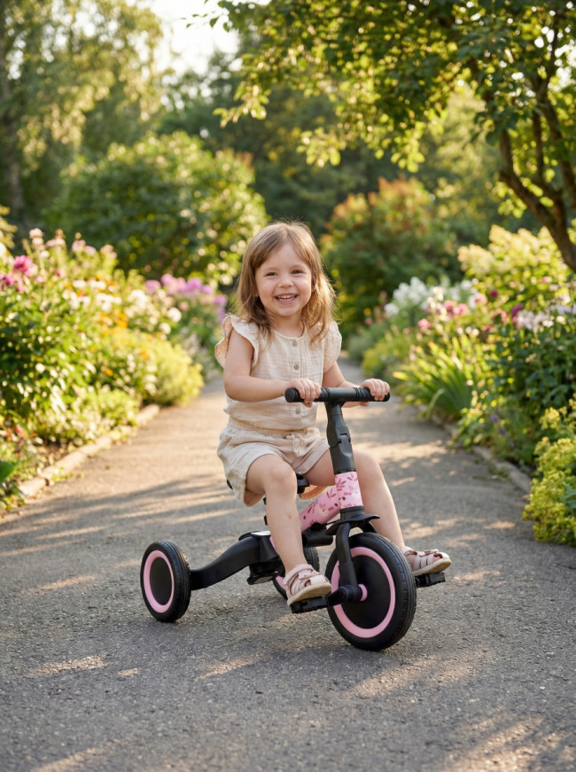 Детский беговел-велосипед 6в1 с родительской ручкой, розовый с рисунком - TR008-PINK-PAINT