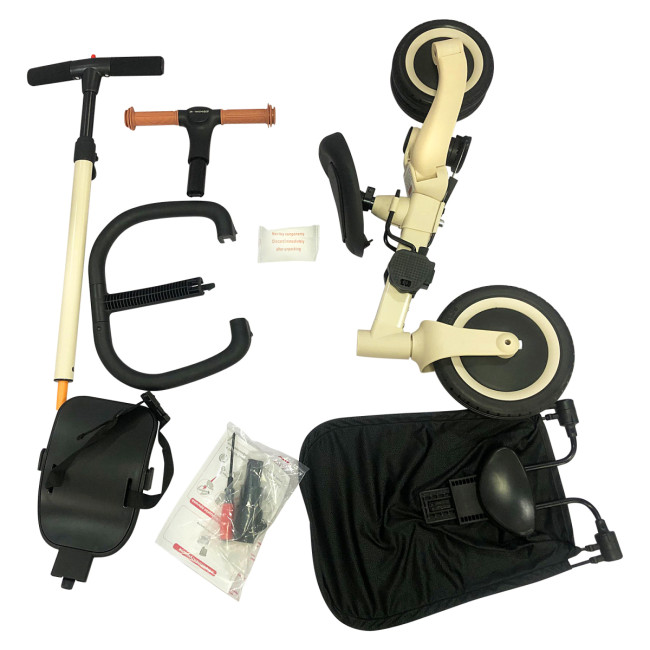 Детский беговел-велосипед 8в1 с крышей и ручкой, бежевый - TR010-BEIGE