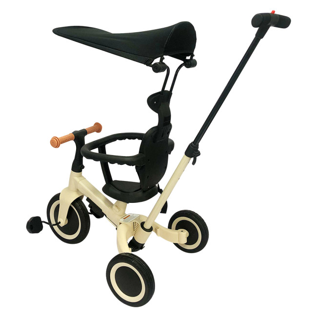 Детский беговел-велосипед 8в1 с крышей и ручкой, бежевый - TR010-BEIGE