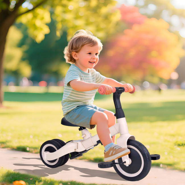 Детский беговел-велосипед 8в1 с крышей и ручкой, бежевый - TR010-BEIGE Детский беговел-велосипед 8в1 с крышей и ручкой, бежевый - TR010-BEIGE