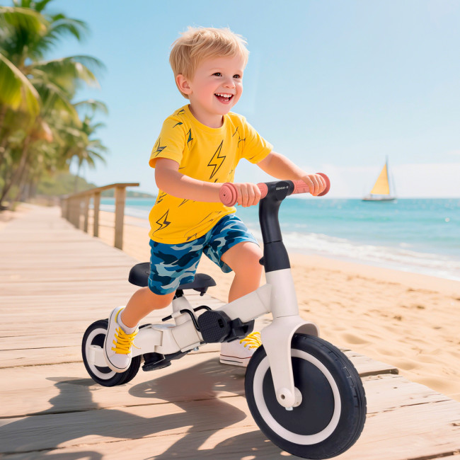 Детский беговел-велосипед 8в1 с крышей и ручкой, бежевый - TR010-BEIGE Детский беговел-велосипед 8в1 с крышей и ручкой, бежевый - TR010-BEIGE