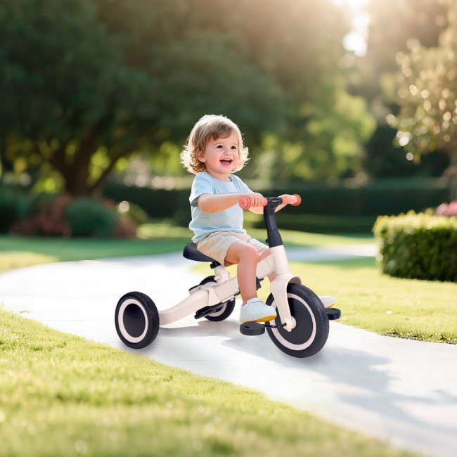 Детский беговел-велосипед 8в1 с крышей и ручкой, бежевый - TR010-BEIGE Детский беговел-велосипед 8в1 с крышей и ручкой, бежевый - TR010-BEIGE