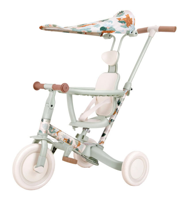 Детский беговел-велосипед 8в1 с крышей и ручкой, бежевый с рисунком - TR008C-BEIGE-PAINT