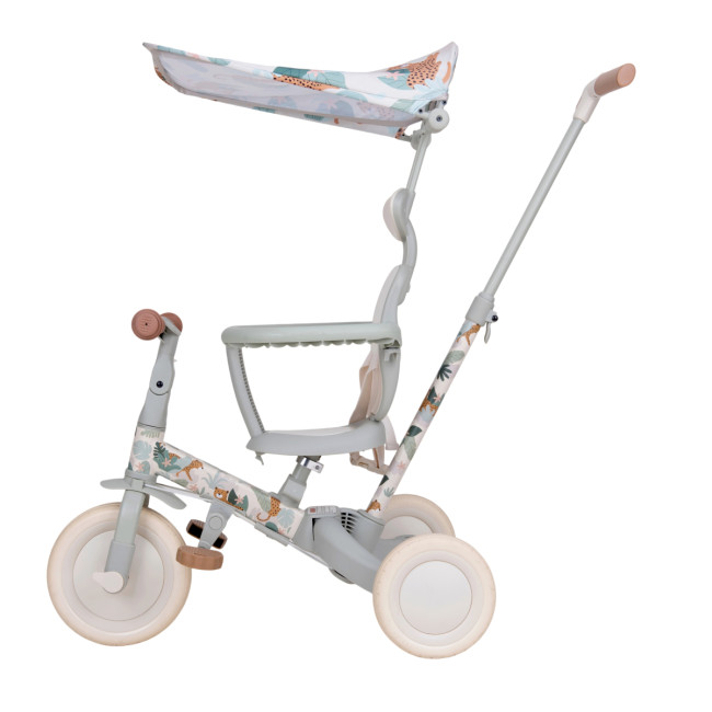Детский беговел-велосипед 8в1 с крышей и ручкой, бежевый с рисунком - TR008C-BEIGE-PAINT