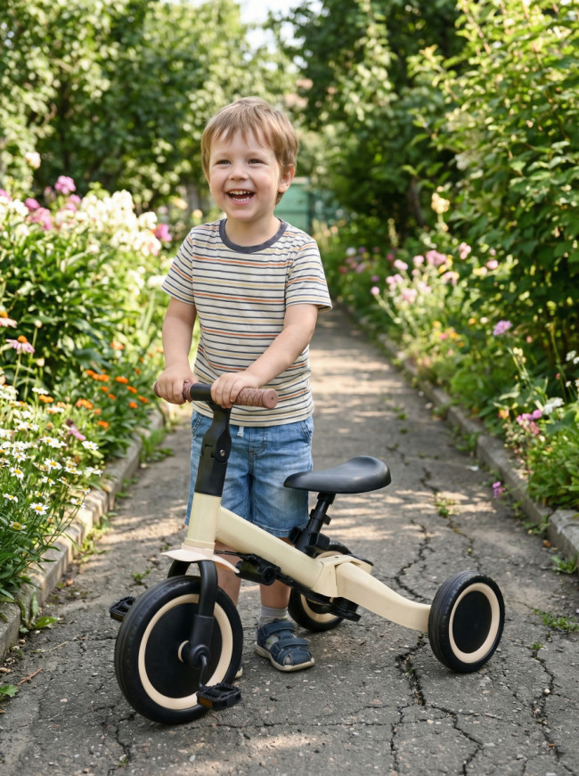 Детский беговел-велосипед 6в1 с родительской ручкой, бежевый - TR008-BEIGE