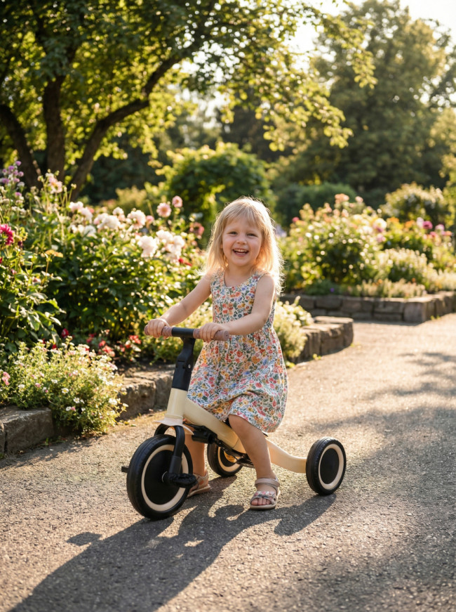 Детский беговел-велосипед 6в1 с родительской ручкой, бежевый - TR008-BEIGE