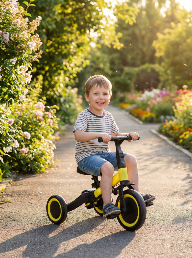 Детский беговел-велосипед 6в1 с родительской ручкой, желтый - TR008-YELLOW Детский беговел-велосипед 6в1 с родительской ручкой, желтый - TR008-YELLOW