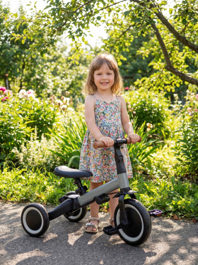 Детский беговел-велосипед 8в1 с крышей и ручкой, темно-серый - TR008C-DARK-GREY Детский беговел-велосипед 8в1 с крышей и ручкой, темно-серый - TR008C-DARK-GREY